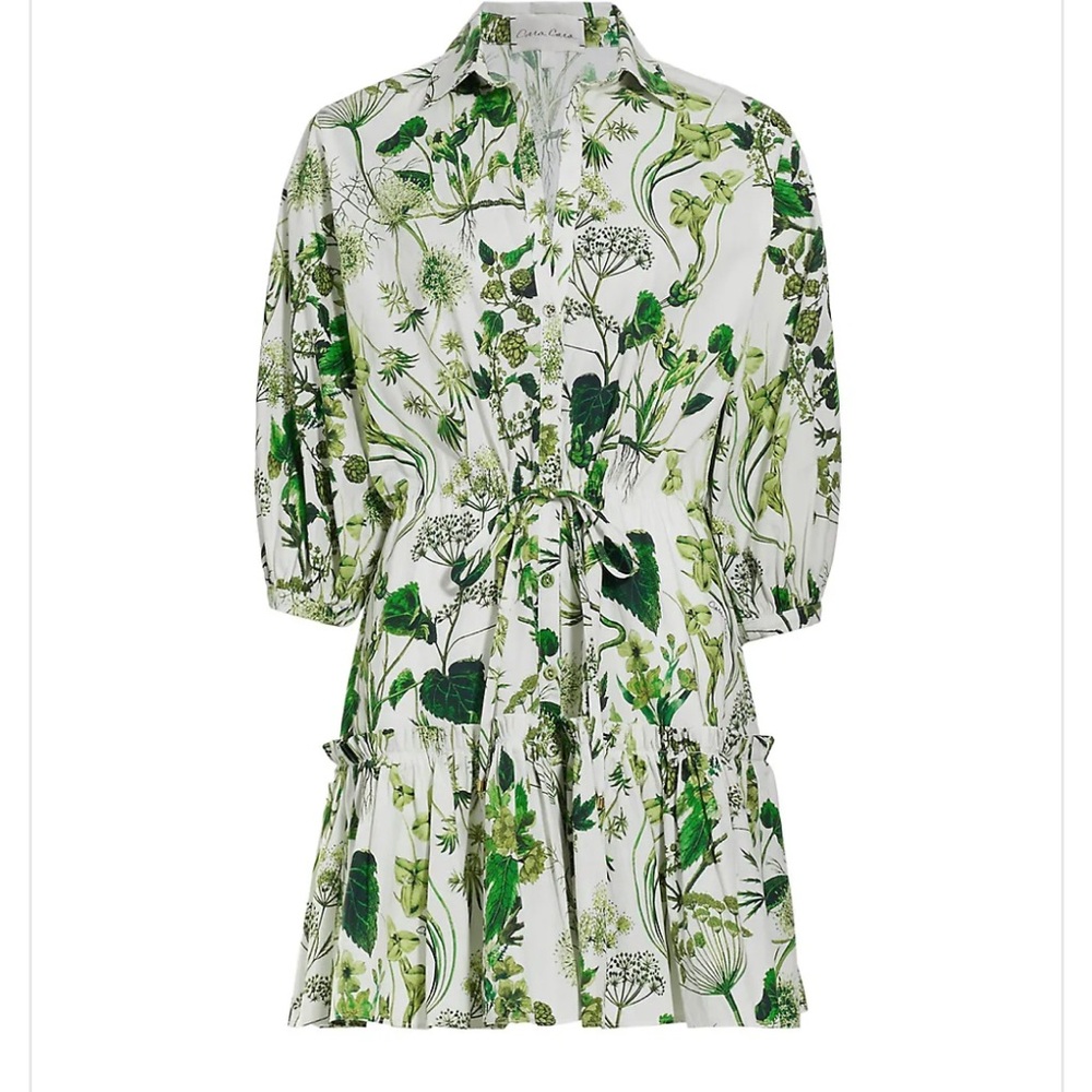 Cara Cara Robin Cotton Poplin Botanical Minidress, Size M
